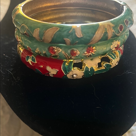 Floral Enamel Cloisonné ? Bangle Set - Picture 3 of 3